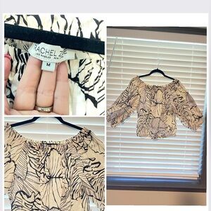 Rachel Zoe Black and Cream Off-Shoulder Top